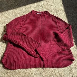 American Apparel Mock Neck Crop Sweater Burgundy Medium Dolphin Hem